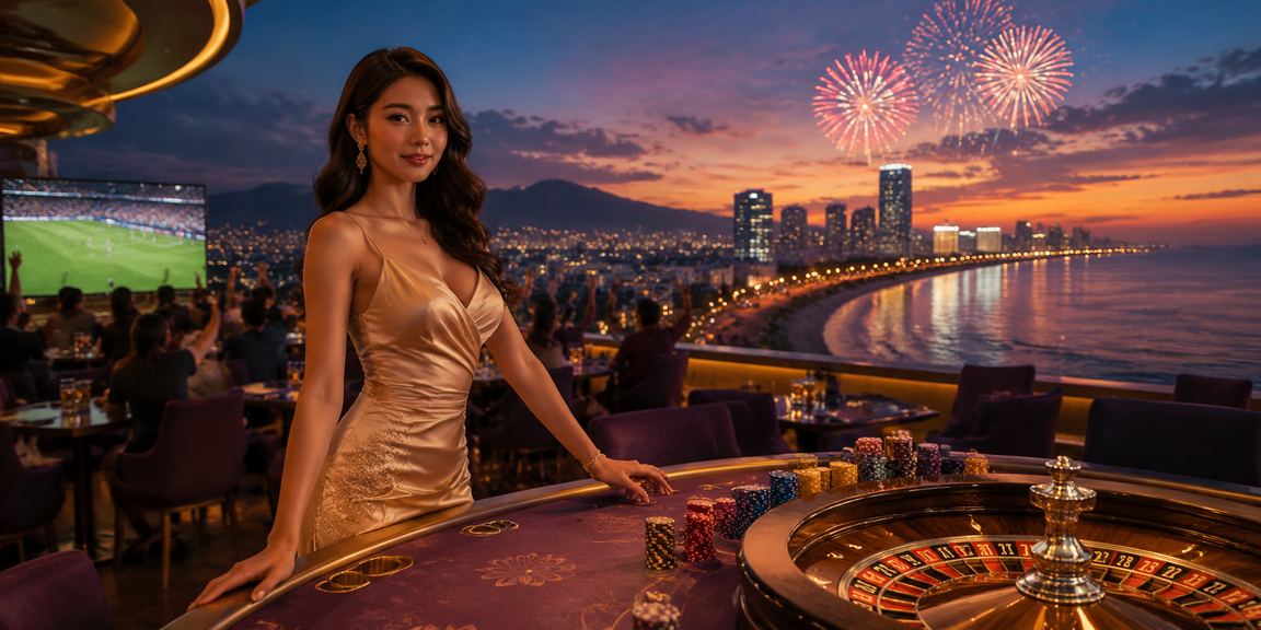 Không gian casino sang trọng tại Việt Nam với ánh đèn và bàn chơi bài hiện đại